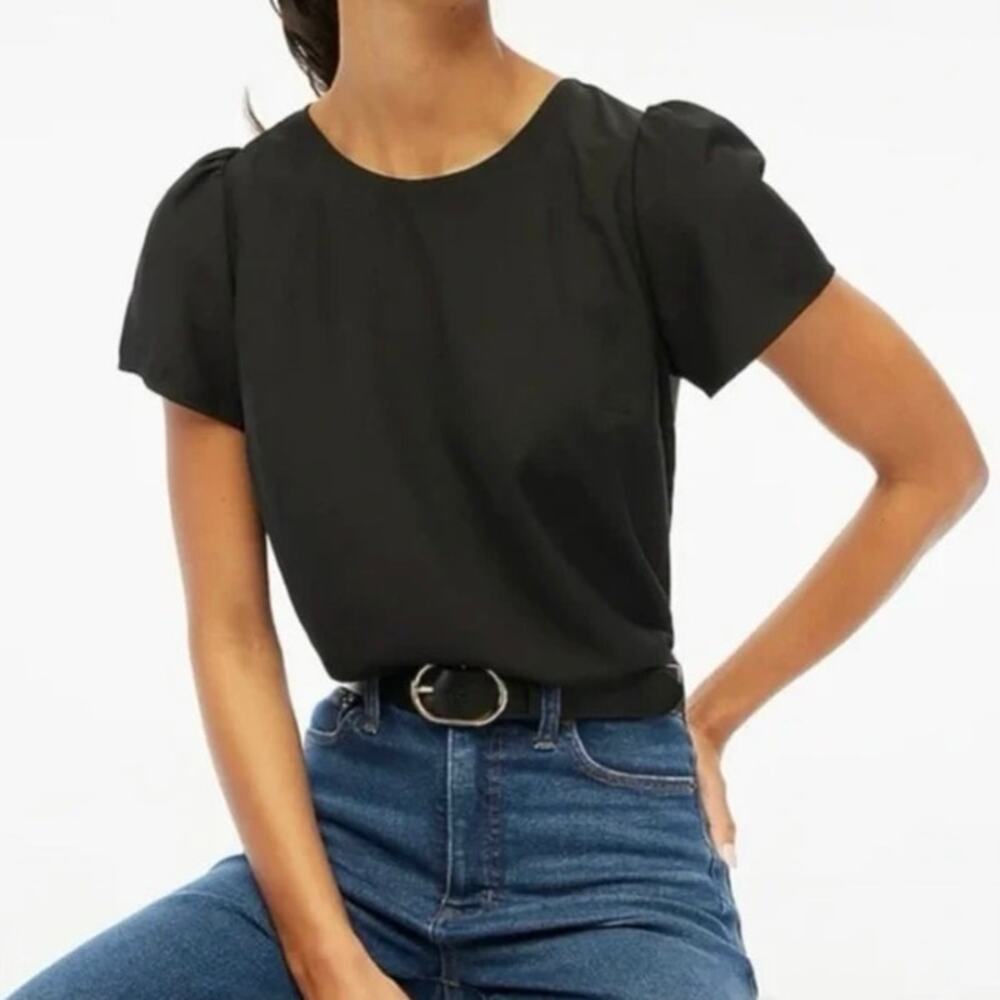 J. Crew Factory Black Short-Sleeve Puff Shoulder Blouse